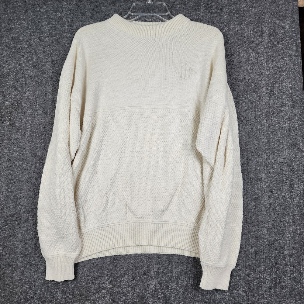 Lee Sport Sweater Women XL Cream‎ Cotton Knit Textured Vintage Made in USA